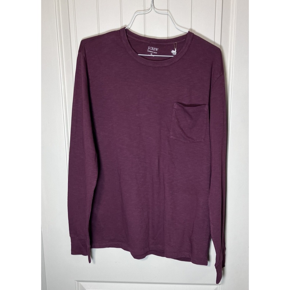 J.Crew Garment-Dyed Long Sleeve Pocket T-Shirt XL Burgundy AH247 Cotton NWT TOP